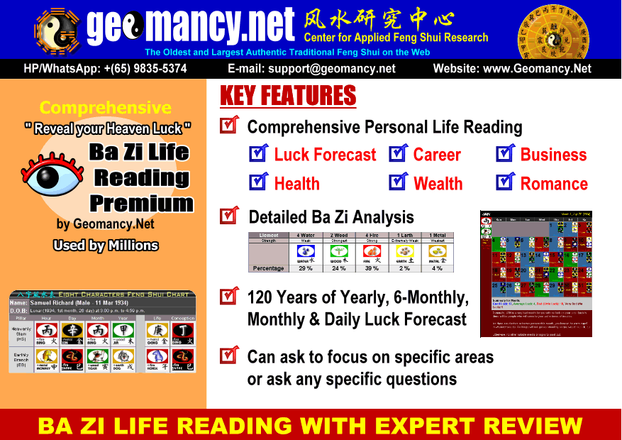 Ba Zi Life Reading for Health, Wealth, Career, Business, Romance & Happiness