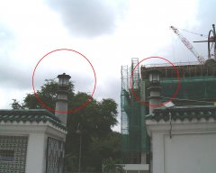 View of Chinese lamps on the two gate pillars