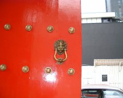 A typical brass lion knocker on the main entrance gate