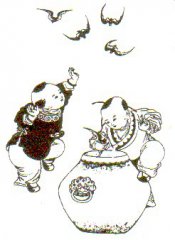 Two boys playing the five bats